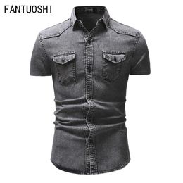 TOPUNDER Mens Fashion Short Sleeve Denim Fold Large Size Casual Top Blouse Shirts TOPUNDER Mens Fashion Short Sleeve Denim Fold Large Size Casual Top Blouse Shirts