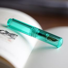 MAJOHN Wancai Mini Fountain Pen Extra Fine Nib 0.38mm Transparent White Pocket-Size Travel Penwith 6 Black Ink Cartridges 