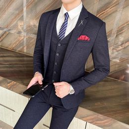 SUNyongsh Men’s Fashion Suit Slim 3-Piece Suit Blazer Business Korean Wedding Party Suitable Jacket Vest Pants 