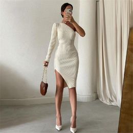 zongxingyt New Slim Off Shoulder Bodycon Tight Knitted Dress Elegant Solid Female Party Dresses 