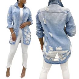 YUNY Womens Skinny Plus-Size Long Hood Denim Loose Button Coat Jacket Light Blue 2XL 