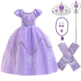 Baby Girls Cosplay Sofia Dress Up Princess Dress Kids Sofia Puff Sleeve Floral Beadings Party Child Prom Purple Costume Baby Girls Cosplay Sofia Dress Up Princess Dress Kids Sofia Puff Sleeve Floral Beadings Party Child Prom Purple Costume