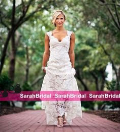 2016 Chic Rustic Full Lace Wedding Dresses Cheap V Neck Hollow Back Long Sweep Train Boho Garden Bridal Gown Custom Made Country Style New 2016 Chic Rustic Full Lace Wedding Dresses Cheap V Neck Hollow Back Long Sweep Train Boho Garden Bridal Gown Custom Made Country Style New