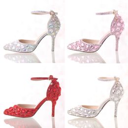 NEW Women/'s Ankle Strap Sandal with Large colored Rhinestones Fuchsia or Blue