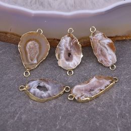 Gold Plated Raw Natural Druzy Agate Slice Gemstone Connector DIY NEW HOT GG0952