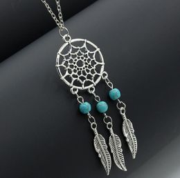 Retro Dreamcatcher Pendent Charm Necklace Men Women Native Blue Stone Spiritual 