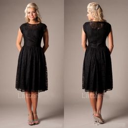 black tea length bridesmaid dresses