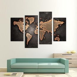 4 pieces painting world map black background wall art painting pictures print on canvas art the picture for home modern decoration unframed