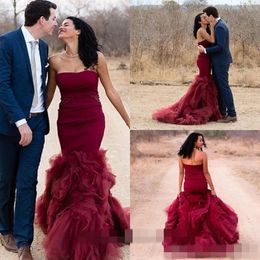 Red Burgundy Organza Mermaid Dress
