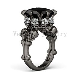 vecalon antique skull jewelry 3ct black cz diamond wedding band ring set for women 14kt black gold filled female finger ring - Skull Wedding Ring Sets vecalon antique skull jewelry 3ct black cz diamond wedding band ring set for women 14kt black gold filled female finger ring - Skull Wedding Ring Sets