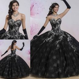 black and silver quinceanera dresses