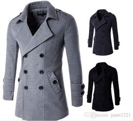 Grey Men Trench Pea Coat Online | Grey Men Trench Pea Coat for Sale