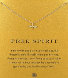 with card cute dogeared necklace with dragonfly free spirit silver and gold color no fade free shipping and high quality