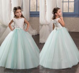mint green and white flower girl dresses