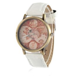 world map student retro leisure bronze canvas strap watch