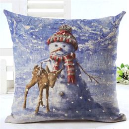 4545CM Cushion Case Santa Claus Christmas Tree Gifts And Snowman Print Decorative Pillow Covers Home Sofa Car Decor Shams