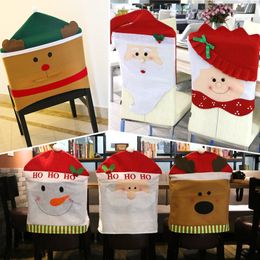 Christmas Decorations Santa Claus Red Hat Snowman Elk Chair Back Covers Xmas Gift Dinner Decoration Party Supply Cloth