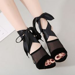 34 de la la zapatos Meshy 39 tacón alto tamaño de negro envolver boda dama novia Peep blanco 12cm Toe de boda a de tobillo UOT1qgw