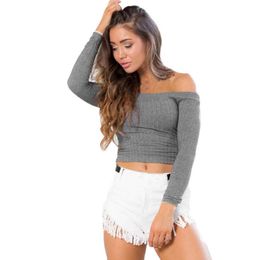 tight long sleeve off the shoulder top