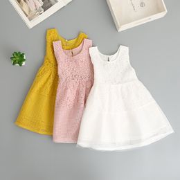 Wholesale Everweekend Girls Summer Robe en dentelle florale Ruffles Candy Pink White and Yellow Color Princess