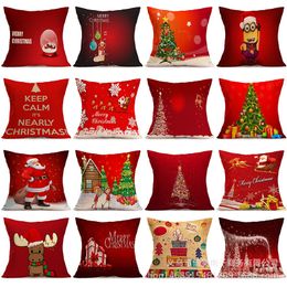 Linen Square Decorative Throw Pillow Case Vintage Cushion Cover Home Santa Claus Christmas Tree Gifts And Snowman Printing 4545cm