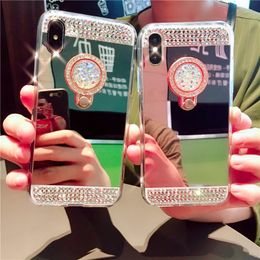Espejo De Lujo Bling Diamante Cristal Kickstand Case für iPhone Con Cubierta De pie
