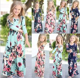 Enfants Filles Robe Boho manches longues col rond Plage Maxi Robe d/'été