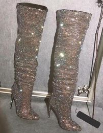 thigh high rhinestone boots