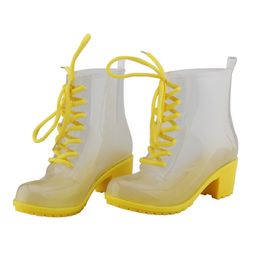 Femme Bottes de pluie transparent Lacets Imperméable Wellington Eau Chaussures Wellies