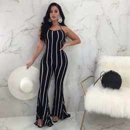 Women Sexy Crossed Legs Australia Summer Striped Print Long Jumpsuit Women Flare Wide Leg Women Sexy Crossed Legs Australia Summer Striped Print Long Jumpsuit Women Flare Wide Leg