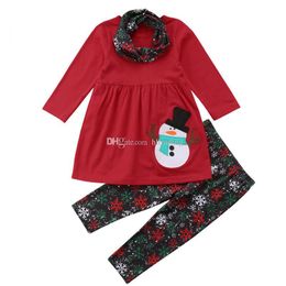 christmas baby outfits children girls xmas snowman dress topsnowflake pants with scarf 3pcs set 2018 autumn kids clothing sets c5260 - Christmas Scarfs christmas baby outfits children girls xmas snowman dress topsnowflake pants with scarf 3pcs set 2018 autumn kids clothing sets c5260 - Christmas Scarfs