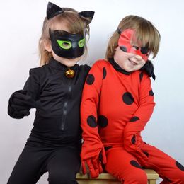 2018 girls lady bug costume miraculous ladybug jumpsuite adrien agreste black cat noir cat suit cosplay kid halloween costumes y1892906