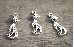 30pcs Cat Charms Silver tone lovely cats pussy Charms Pendant 25x9mm