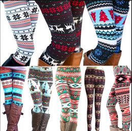 Women Knitted Warm Christmas Snowflake Reindeer Leggings Slim Pants Trousers Pl
