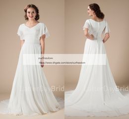Boho Chiffon A Line Wedding Dresses 2018 V Neck Cape Sleeve Back Cover Button Rustic Garden Outdoor Style Bridal Gowns Custom Made Hot Sale Boho Chiffon A Line Wedding Dresses 2018 V Neck Cape Sleeve Back Cover Button Rustic Garden Outdoor Style Bridal Gowns Custom Made Hot Sale