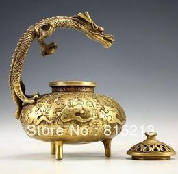 old decorated Chinese handwork copper incense burner armored 2 tigers