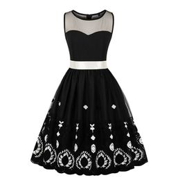 halloween costume vintage see through mesh embroidery dress women 2018 o neck casual dresses black sexy party dress