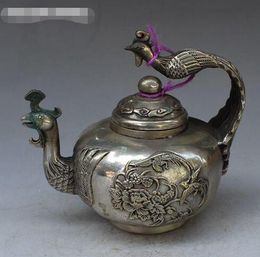 Chinese Tibet silver Wealth Yuanbao Money Mouse TeaPot crafts Statue 