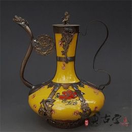 Antique Collectible Chinese Handmade Silver /& Porcelain Inlaid Teapot yellow