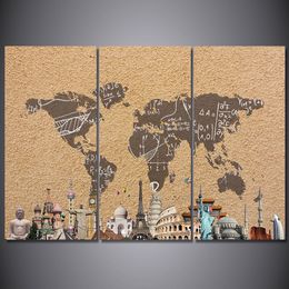 3 piece canvas painting vintage world map hd posters and prints canvas painting for living room free shipping xa2190b