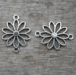 10 Tibetan Silver Tone Heart Flower White Glass Beads Charms Pendant 14.5x32mm