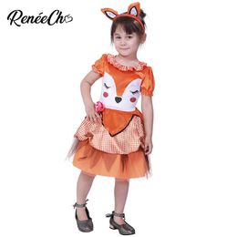 reneecho cute cartoon fox cosplay baby girl halloween costume for kids toddler dress birthday party christmas dress headband