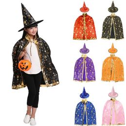 Adult Kids Halloween Costume Witch Wizard Robe Cape Cloak and Hat Party Cosplay