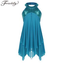 Kid Girls Lyrical Dance Dress Sequin Ballet Latin Dancewear Costume Party Outfit