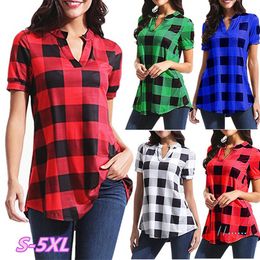 Blusa Suelta A Cuadros Con Costuras De Cuello En O Para Muje Blusa Suelta A Cuadros Con Costuras De Cuello En O Para Muje