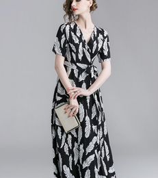Vestido Estampado De Plumas De Un Hombro Mujer Media Manga V Vestido Estampado De Plumas De Un Hombro Mujer Media Manga V