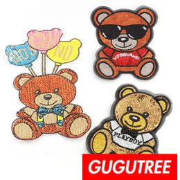 PINK FLUFFY TEDDY BEAR 8cm Embroidered Iron Sew On Cloth Patch Badge APPLIQUE