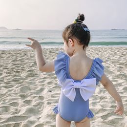 ACSUSS Infant Toddler Baby Girls One Piece Swimsuit Ruffled Stripe Bikini Swimwear with Big Bowknot 