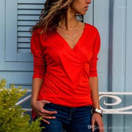 Damas Informal Camiseta Mangas Largas Drapeado Fruncido Camiseta de cuello redondo para mujer Camiseta Top