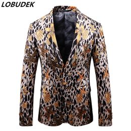 Mens Slim Fit Leopard Coats Long Sleeve Floral Printed Bomber Jacket Outwear Top 
